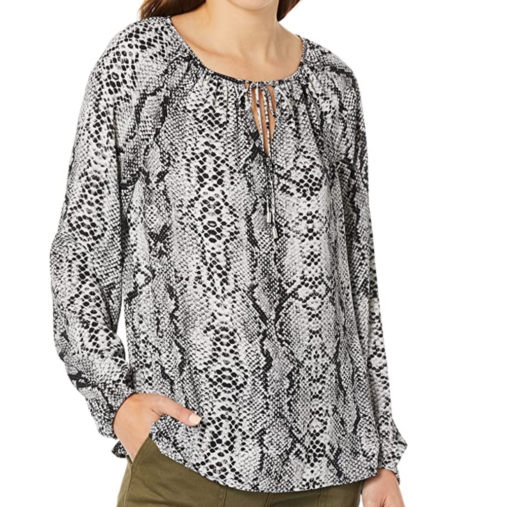 NYDJ Peasant Blouse in Grey Victorian Python